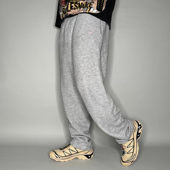 Vintage Y2K Nike Sweatpants Mens M Baggy Wide Leg Grey Cotton Pink Swoosh
